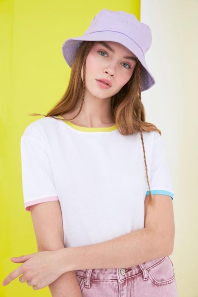 

women's t-shirt trendyol color piping basic knitted twoss21ts0840, White