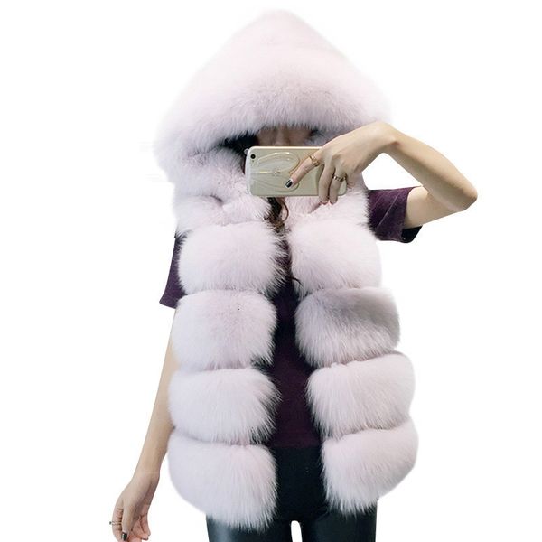 

women's fur & faux winter coats fashion thicken sleeveless vest hooded streetwear waistcoat 42jl, Black