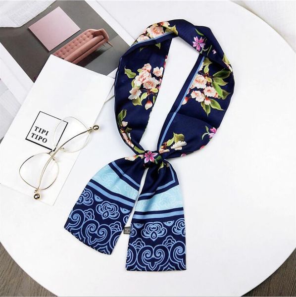 

scarves 2021 flower scarf women cute hair tie band kerchief wrist ribbons fashion head neck silk satin bag scarfs long floral, Blue;gray