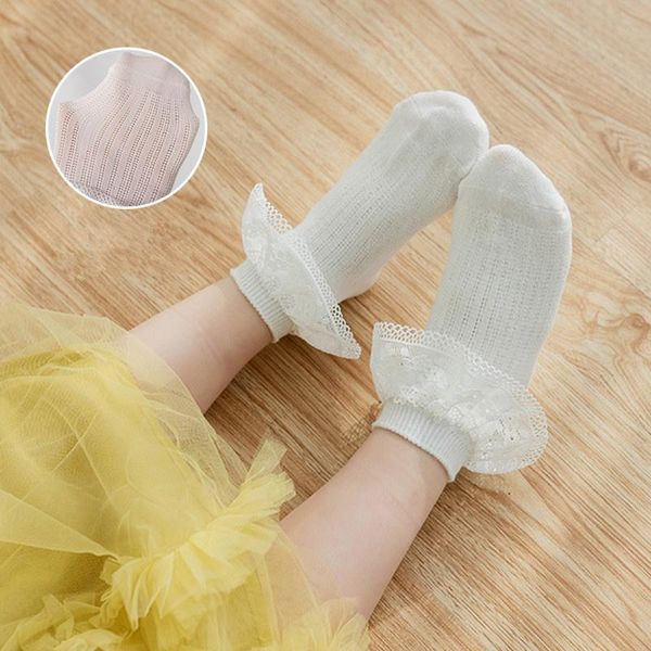 

1-8y 2021 summer baby girls socks mesh breathable children's girl princess lace kids infants stocks, Pink;yellow
