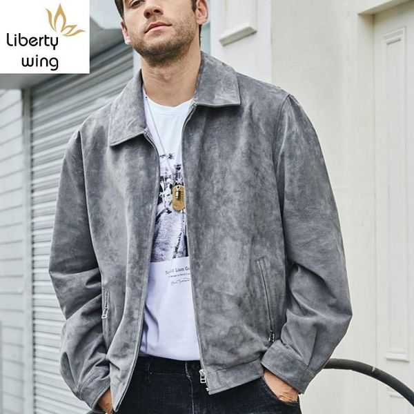 

men's leather & faux spring autumn mens pigskin bomber loose fit casual genuine jacket fashion grey bikers outerwear coat, Black