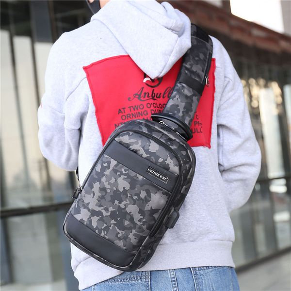 

Men leather shoulder bags waterproof wear-resistant outdoor leisure chest bag street fashion camouflage backpack Oxford printed backpacks factory wholesale, Blue