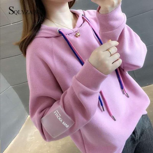 

women's hoodies & sweatshirts winter sweet oversized sweatshirt fleece harajuku warm pullover drawstring pink yellow womens gril chic, Black