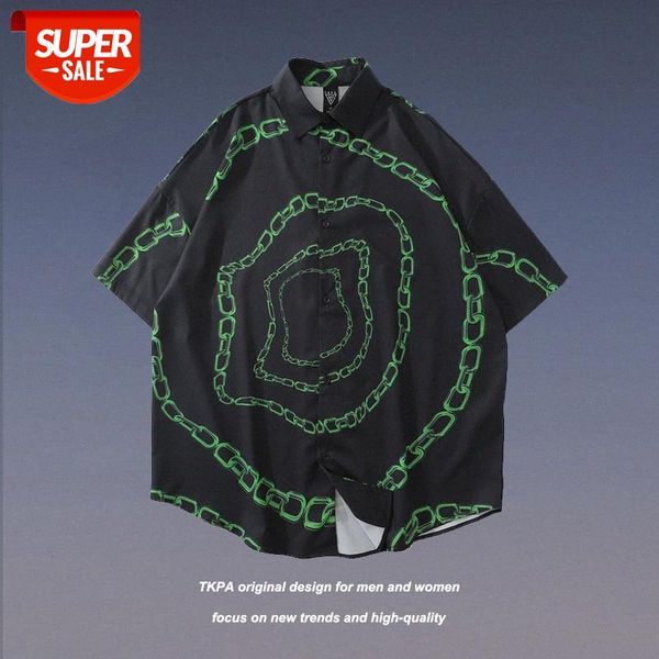 

tkpa harajuku wild loose chain short sleeve shirt net red funeral hip hop rap rock #wi8u, White;black