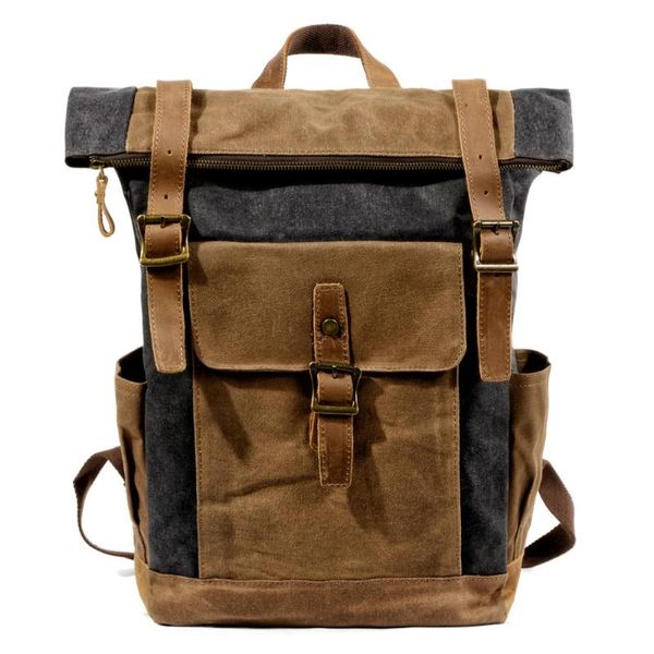 

backpack oil wax cloth european leisure travel bag large volume waterproof canvas