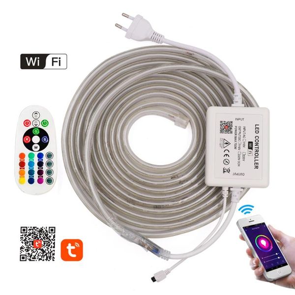 

strips wifi led strip ip67 waterproof smd ac220v 110v rgb flexible light eu power plug 60leds/m indoor outdoor tape