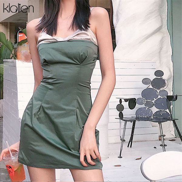 

fashion patchwork camisole mini dress women 2021 summer new simple casual party vacation beach dress female, Black;gray