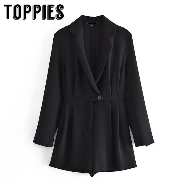 Toppies Women Black Romper Suit Design Long Sleeve Jumsuit OL Fashion Shorts Tute 210412