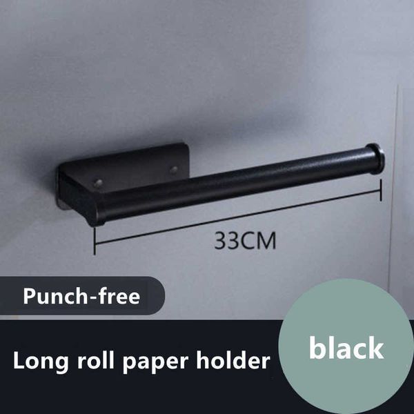 Space Aluminium Punch-Free Toilettenpapierhalter Wandmontage Badezimmer Küchenrollenhalter Papierhandtuchhaken Moderner schwarzer Kleiderbügel 210705