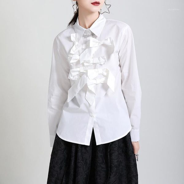 

women's blouses & shirts french small shirt 2021 spring bow stitched woman casual vintage button white blouse women blusas