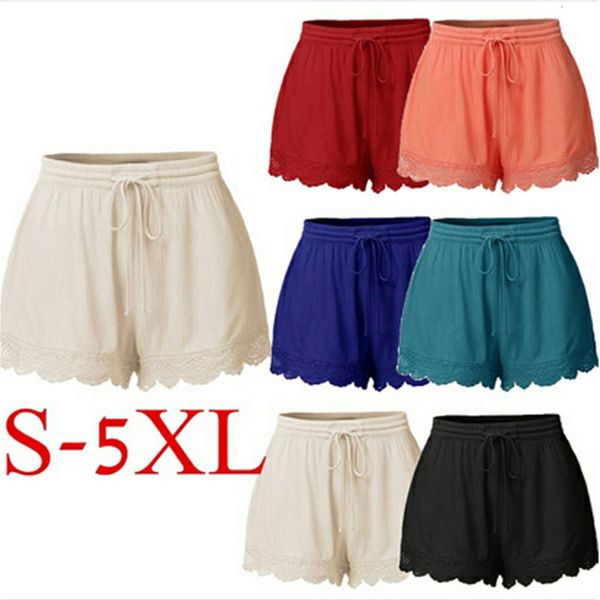 

women casual simple shorts drawstring elastic waist streetwear hollow loose mid summer fashion, White;black