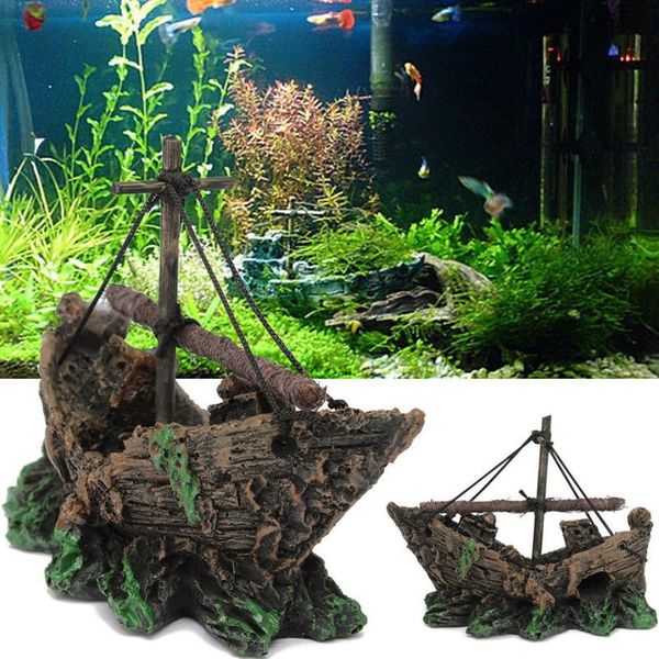 

aquarium decoration fish tank landscaping simulation resin small boat model hole house ornament aquascape accessories decorations