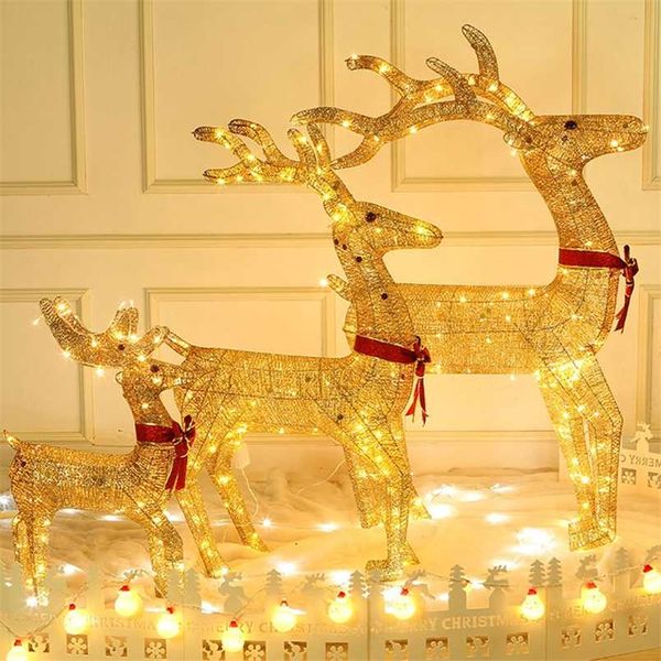 30 40 50 cm Decoração de Natal enfeites de ouro cervo Elk LED Árvore de luz de cena da árvore Casa Navidad Ano 211018