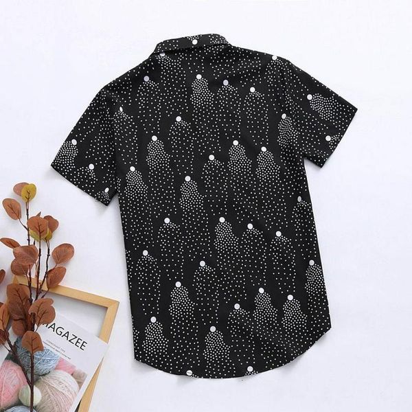 

men's casual shirts baggy beach print short sleeve button retro turn down collar outgoing holiday dot printed camisa hombre black hxbz, White;black