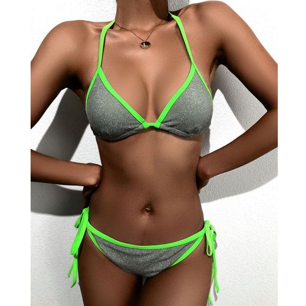 

women's swimwear 2021 solid color bikini women lace up biquini swimsuit female bathing suit push summer beachwear#g3, White;black