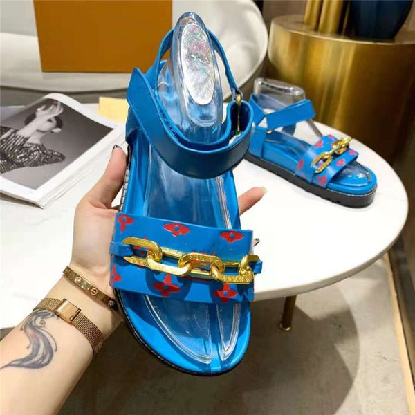 

fashion designer summer women's sandals inlaid flat bottom metal chain decorative leather barefoot casual shoes beach roman slippers 35, Black