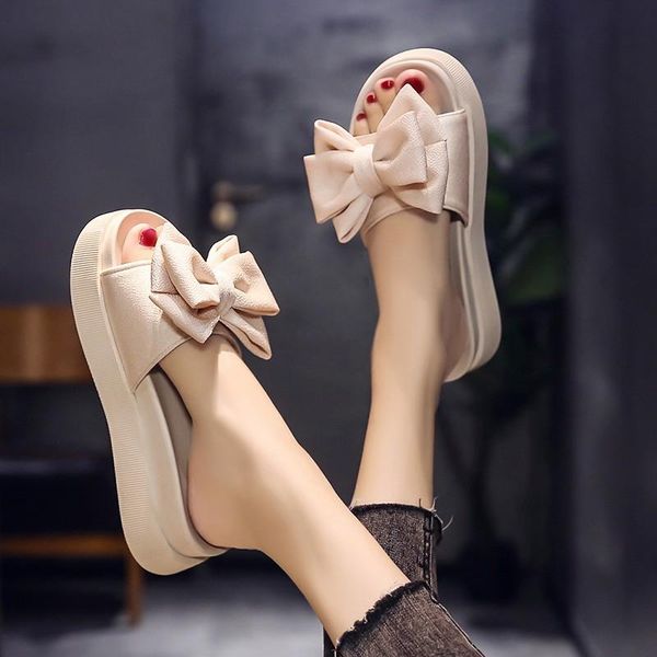 

women bow summer sandals slipper indoor outdoor flip-flops beach shoes fashion female casual flower drop slippers, Black