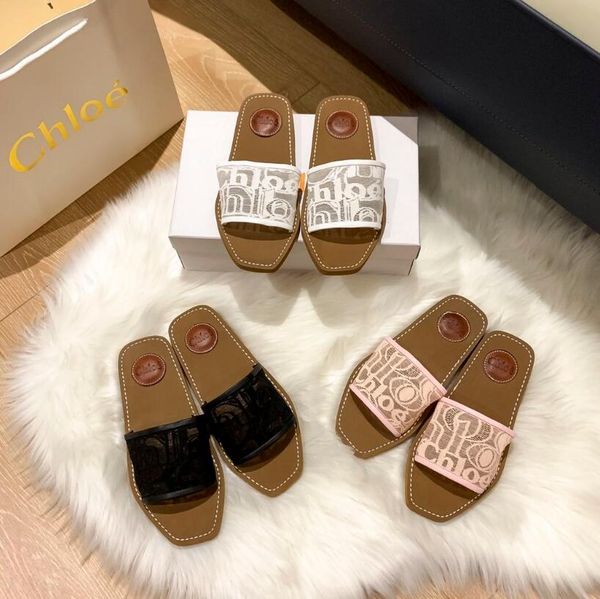 

luxury designer lace flat sandals famous brand women's summer fashion hollow letter slippers classic embroidered flip flops ladies comf, Black