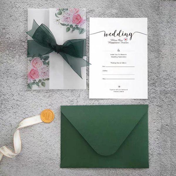 

greeting cards vegetable parchment ribbon flower small pure and fresh engagement wedding invitation letter card customization