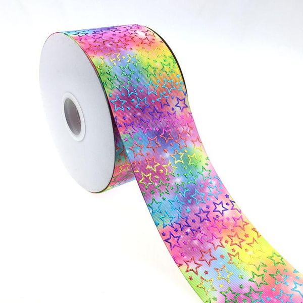 

gift wrap 2021 design 100 yards 75mm 3" star grosgrain hologram gold printed with heat transfer ribbon