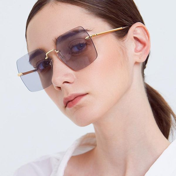 

sunglasses no bezels large square frame retro lady korean version color ocean fashion men, White;black