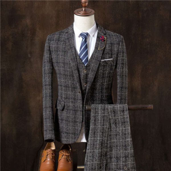 

suits & men's blazers style casual slim pants plaid suit and trousers, White;black