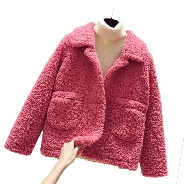 

women's fur & faux lamb winter coat sweet fashion casual korean-style outerwear pink yellow short s 416 sj1o, Black