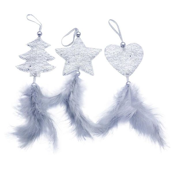 

christmas decorations ornaments five-pointed star love-shaped silver&gold feather pendant tree hanging for home ornament
