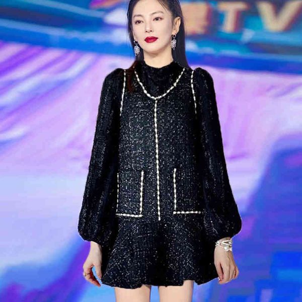 

bright silk autumn temperament mini-black fishtail dress women clothes quality fashion, Black;gray