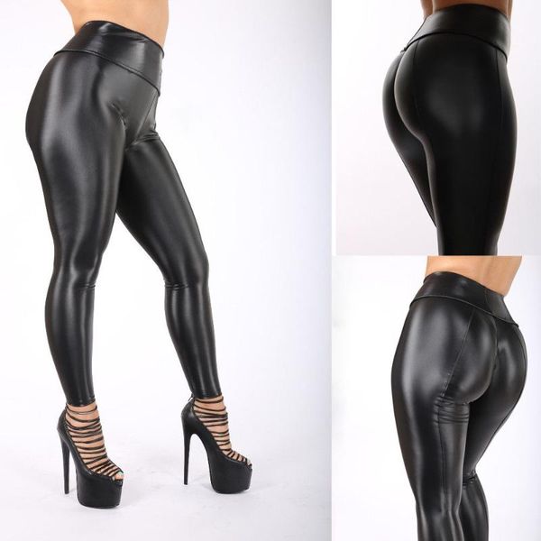 

women's pants & capris fashion high waist black fitness pu wet look faux leather slim leggings autumn spring clothes 2021, Black;white