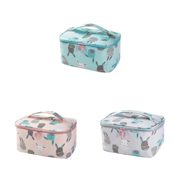 

women portable travel cosmetic bag organizer multifunction cartoon print toiletry storage handbag with double zipper makeup bags & cases