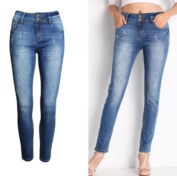 

women's jeans 2021 style jean european and american women's slim foot pants -waist slimming fashion all-match hole frayed denim tr, Blue