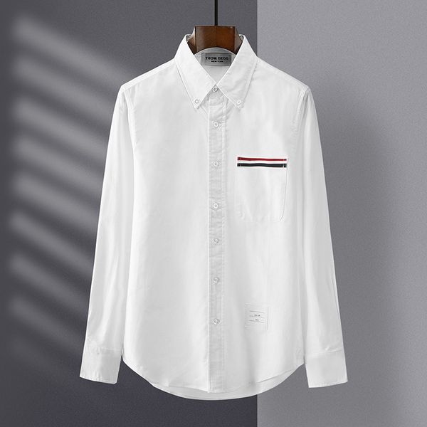 

men's and women's tb white bottomed casual long sleeve oxford cotton slim fit youth color cardigan men's shirt coat, White;black