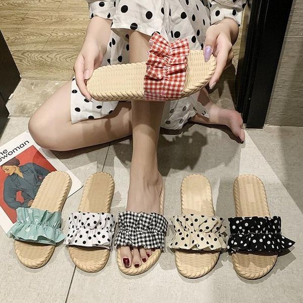 

summer casual women slippers plaid lace love outer wear flat sandals quick-drying convenient beach shoes outdoor cushioning, Black