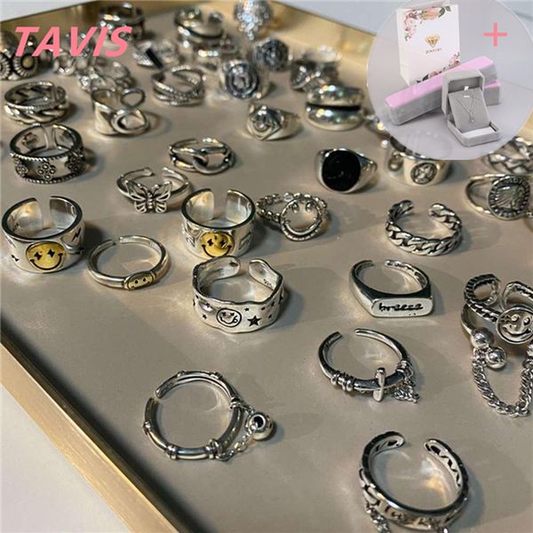 

with original box creative personality ring retro punk south design japan and korea ins ring ring women's trendy punk style chain taiyi, Silver