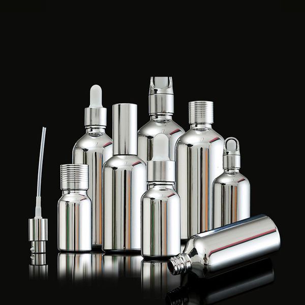 

100ml empty golden silver plating sprayer glass bottle perfume vial nasal oil e liquid makeup refillable containers package storage bottles