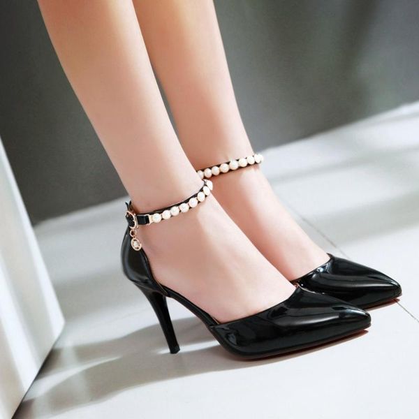

oversized 12 high heels sandals women shoes woman summer ladies beaded with pointed thin, Black