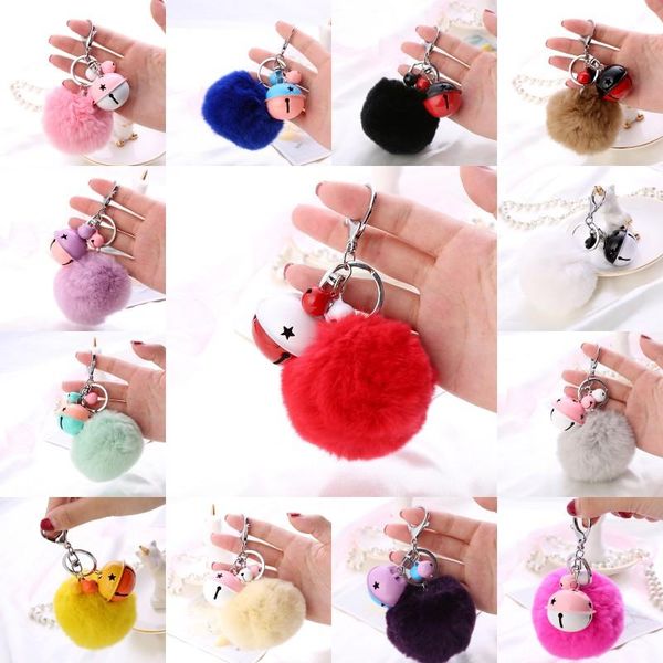 

8cm pompom key rings charm rabbit faux fur ball fluffy keychain for women girls bag fashion accessories keyfobs party gift, Silver