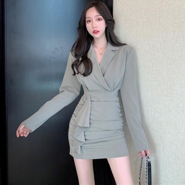 

casual dresses 2021 elegant party women long sleeve ladies suit collar dress retro hepburn female vestidos robe, Black;gray
