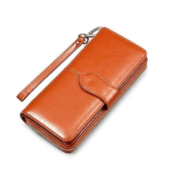 

wallets women's style large-volume leather wallet long multi-functional first layer buckle zipper, Red;black