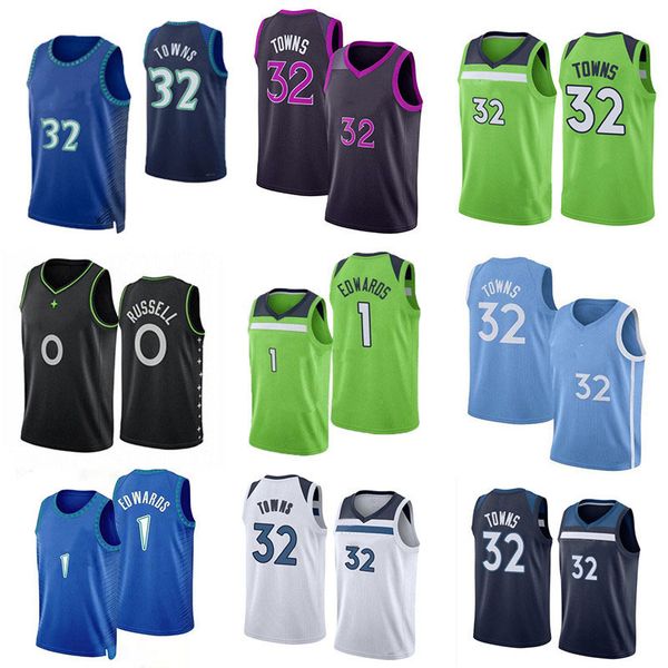 

custom printed anthony 1 edwards basketball jerseys d'angelo 0 russell 32 towns ricky 22 beverley 5 malik beasley jarred vanderbilt jad, Black;red