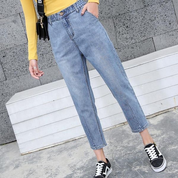 

spring summer high waist elastic fat harem pants stretch nine women plus size jeans 40 women's, Blue