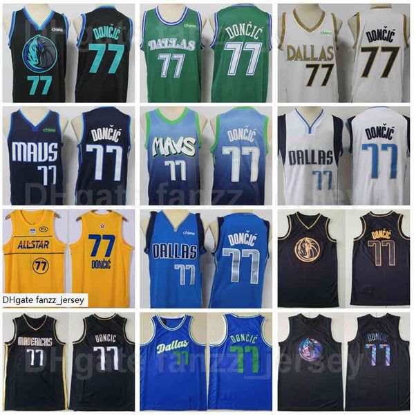 Männer Basketball Luka Doncic Jersey 77 City Fertig verdient Genähte Navy Blue White Black Yellow Green Top Qualität zum Verkauf