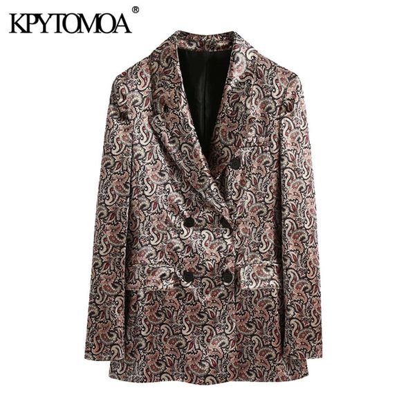

women fashion double breasted paisley print velvet blazer coat vintage long sleeve female outerwear chic 210416, White;black