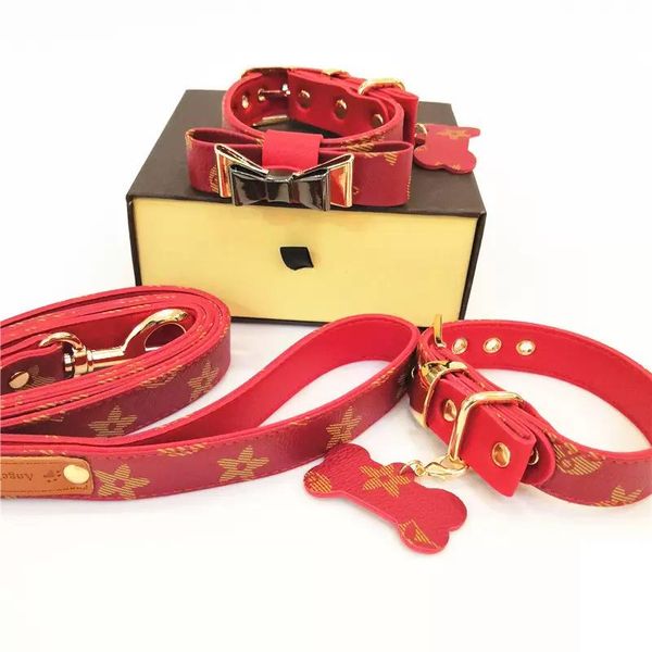 

red bow dog collars leather pet traction rope suit outdoor dog safety products designer leashes hot