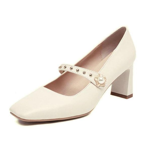 

big size 4.5-16 women pumps mary jane small leather shoes all-match square toe high-heels shallow mouth thick-heeled work dress, Black