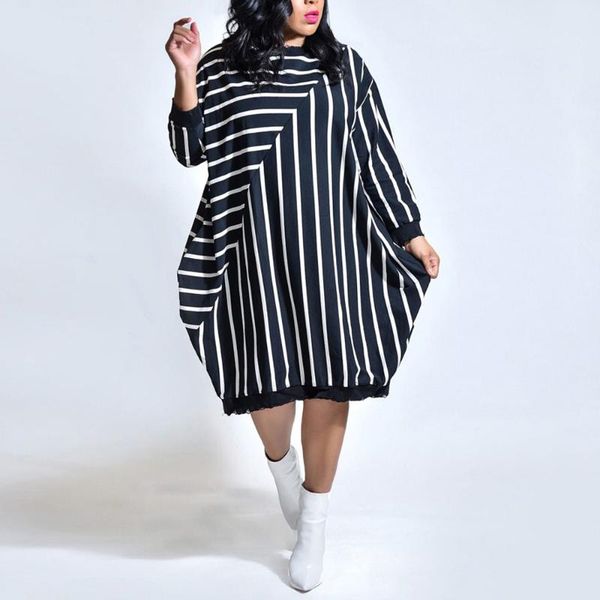

casual dresses black striped dress with sleeve loose long pullovers mid calf elegant evening night party dinner vestidos mujer 2021, Black;gray