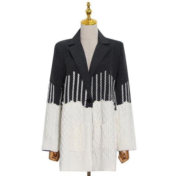 

women's suits & blazers [ewq] colorblock elegant women coats lapel long sleeve patchwork blazer loose casual jackets females 2021 autum, White;black