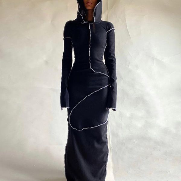 

casual dresses women fashion patchwork hoodie fit long sleeve dress cool ropa mujer #g3, Black;gray