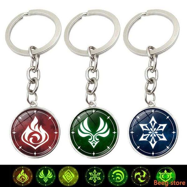 Luminous genshin impacto deuses visão olho keychain brilho na escura vidro metal keyring moda anime bullet homens carro chaveiro g1019